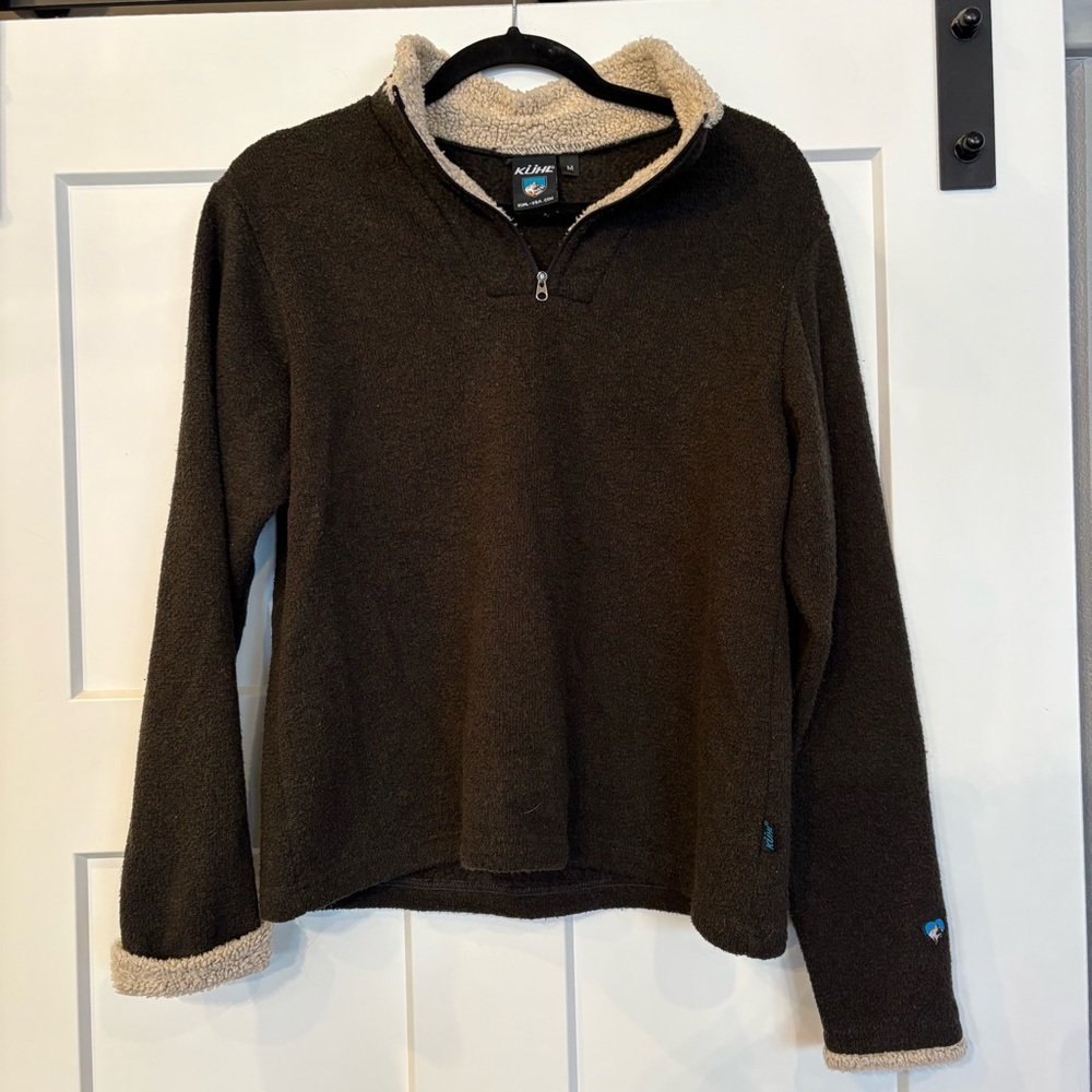 KUHL Fleece Black 1/4 Zip Sweater Sherpa Collar Pullover Men's Medium